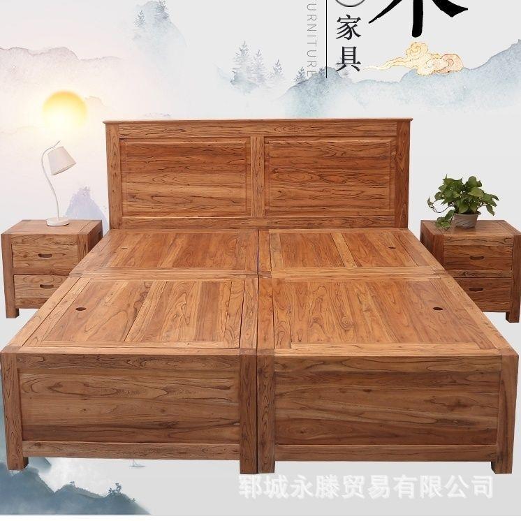 老榆木床榻榻米床储物床箱体家庭卧室双人床中式高箱抽屉床