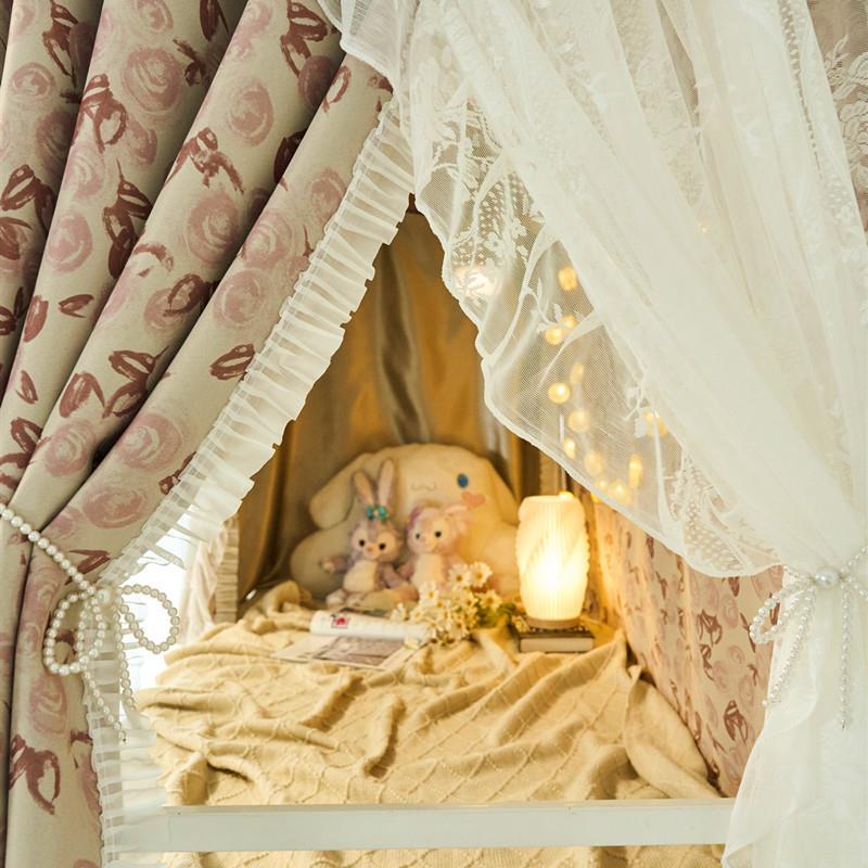 寝优棉复古法式床帘u型轨道宿舍上下铺寝室强遮光 蚊帐一体式窗