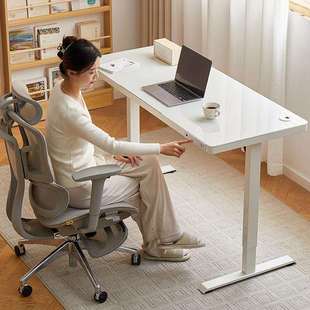 巧思百居电动升降桌智能钢化玻璃电脑桌家用学习办公工作台书桌子