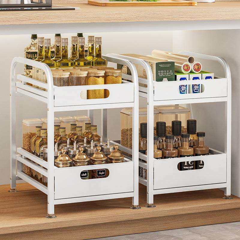 厨房水槽下橱柜抽屉式置物架可抽拉调味料酱醋瓶罐落地夹缝收纳架,3C数码配件,USB灯,淘宝优惠券,粉丝福利购,淘宝优惠卷