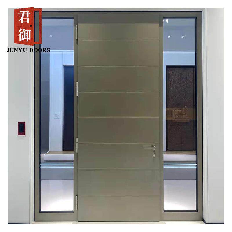 仿古来图简约精雕铝岩板防盗进户门出口欧美中边偏轴旋转外贸公司