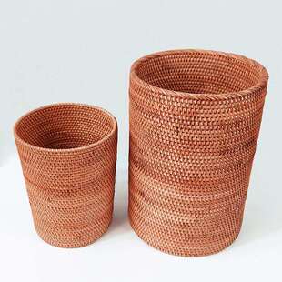 秋藤编织收纳桶书画卷轴整理藤筐圆形藤编纸篓桶