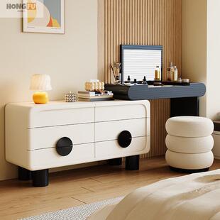 简约现代2025新款床尾柜实木梳妆台斗柜一体卧室高级化妆桌黑白