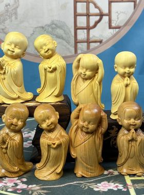 禅意黄杨木雕小沙弥手把件摆件