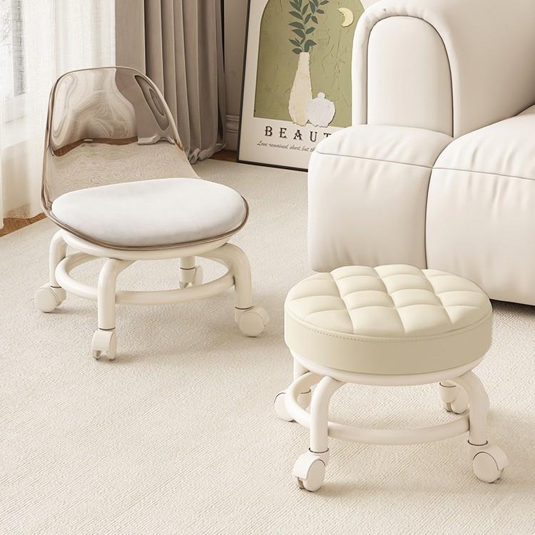 奶油滑轮拆美缝矮凳理货万向轮快递擦地小型圆凳椅子家用小凳子风
