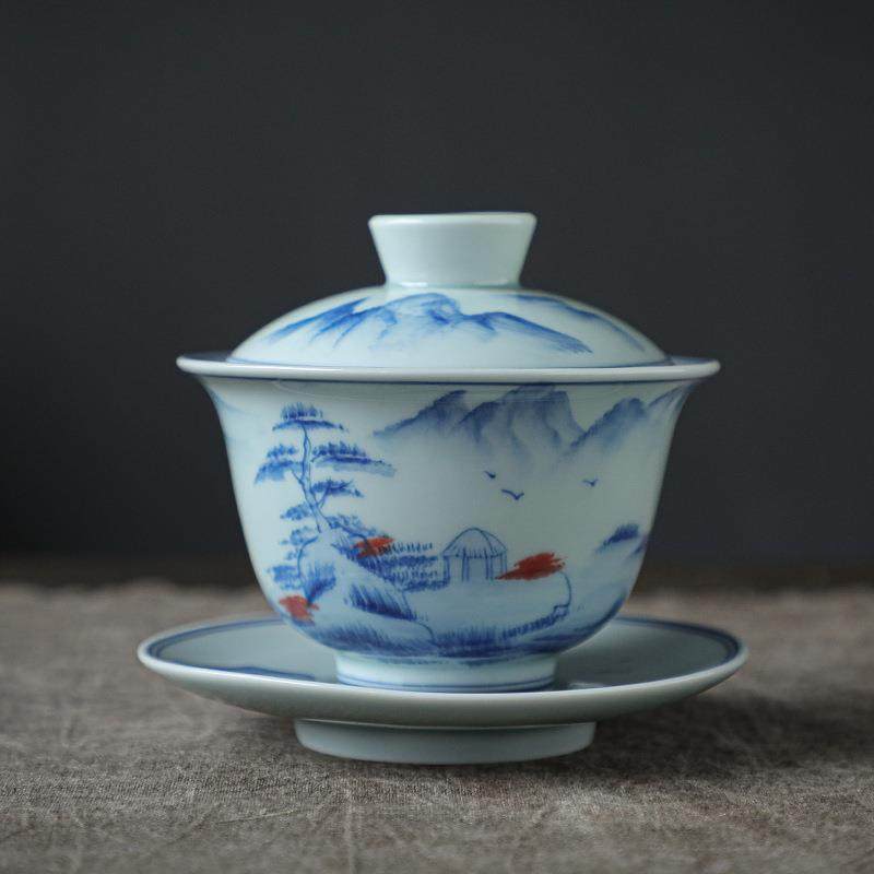 盖碗茶杯茶碗大号茶具景德镇手绘山水泡茶碗陶瓷白瓷三才碗手抓壶,鲜花速递/花卉仿真/绿植园艺,割草机/草坪机,淘宝优惠券,粉丝福利购,淘宝优惠卷