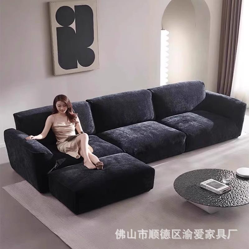 法式复古格兰德沙发客厅中古风雪尼尔直排可调节靠背布艺沙发组合