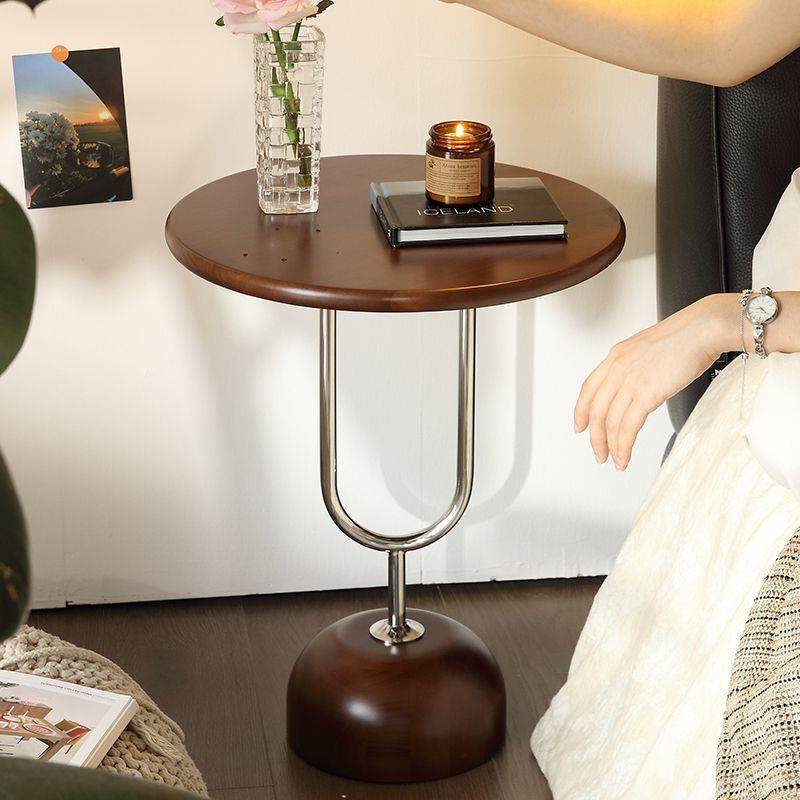 中古风实木床头边几沙发边小户型不锈钢茶几卧室创意可移动置物架