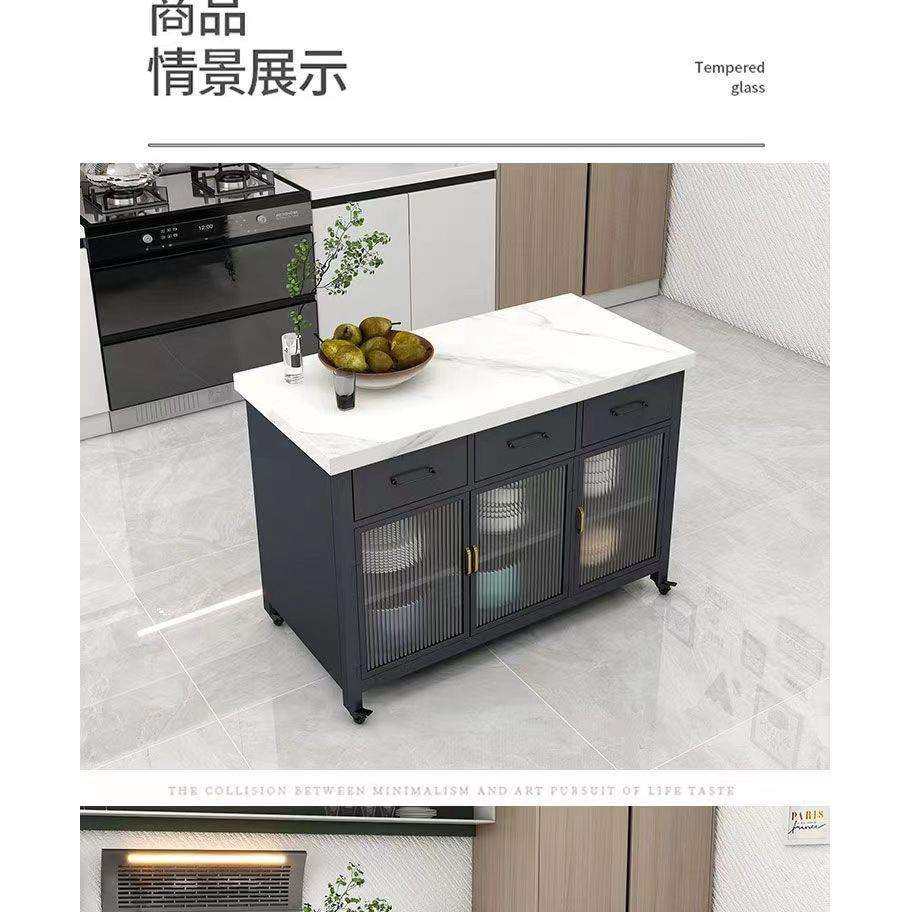 中岛台餐桌一体可移动家用大理石餐边柜轻奢开放式厨房中岛台高端