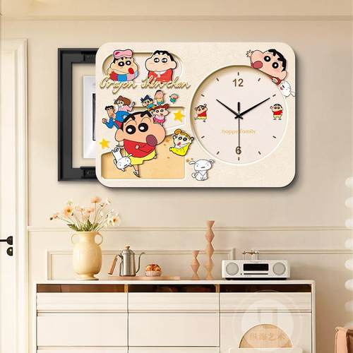 蜡笔小新电表箱装饰画带钟表免打孔遮挡配电箱强电箱盖板时钟挂画