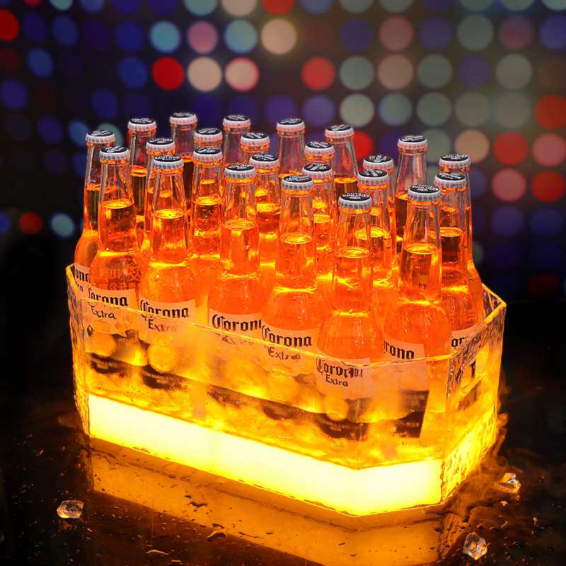 酒吧KTV发光冰桶八边形石头纹冰封24支塑料啤酒饮料鸡尾酒香槟桶