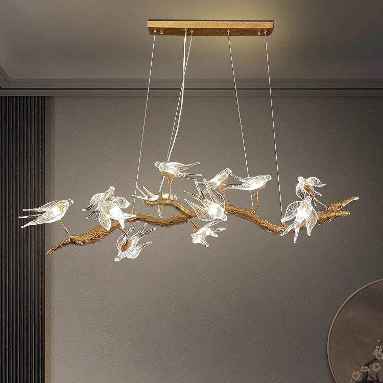 创意餐厅吊灯书房茶室燕子琉璃全铜轻奢水晶新中式禅意小鸟树枝灯,家装灯饰光源,智能吊灯,淘宝优惠券,粉丝福利购,淘宝优惠卷