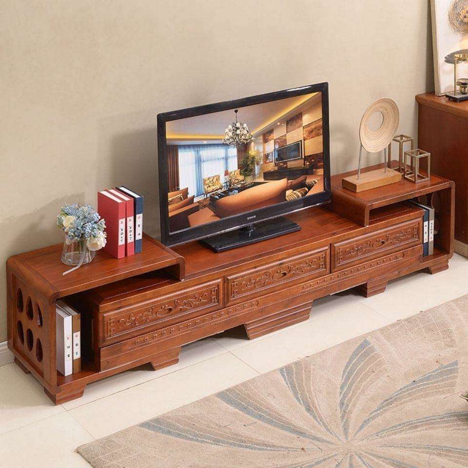 2025新款香樟木电视柜实木电视柜 客厅组合影视柜中式伸缩地柜
