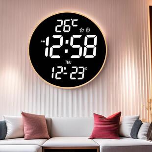 家具倒计时圆形竹子挂钟12寸大屏幕数字钟客厅万年历LED电子闹钟