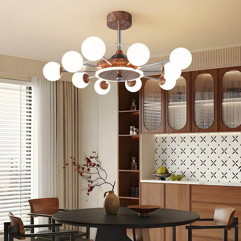 客厅风扇吊灯复古魔豆灯法式中古风一体餐厅吊扇灯护眼中山灯具