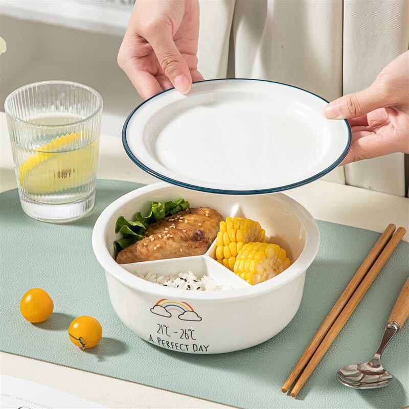 盖上班族带饭餐盒密封盒分隔陶z瓷饭盒可微波炉加热专用碗带保鲜