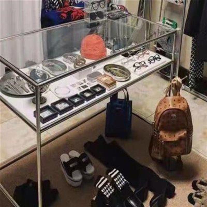 服装店流水台不锈钢拉丝玻璃展示架移动桌子精品货架陈列架鞋包架