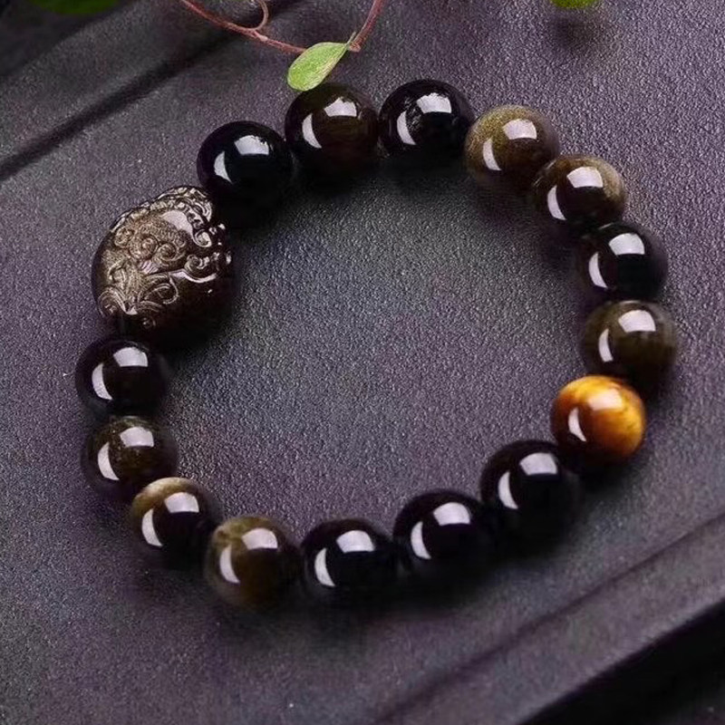 天然金曜石貔貅手链 金曜石有求必应皮丘手链 天然金曜石手链