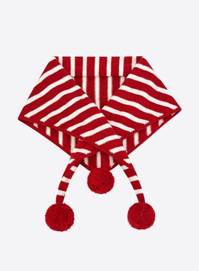 2025新款可爱红色条纹球球三角围巾女H秋冬季韩版百搭保暖披肩围