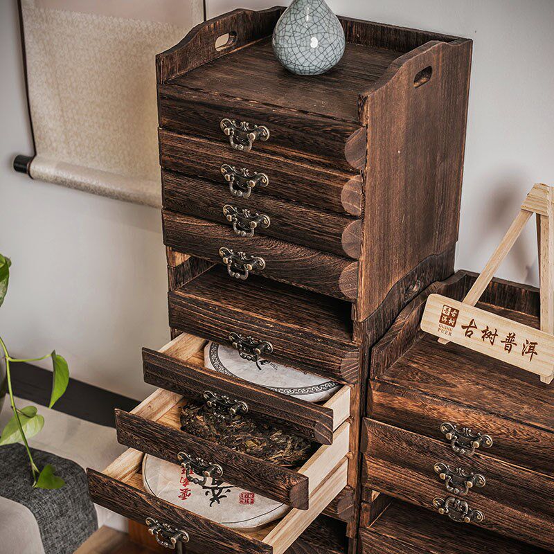 茶叶收纳盒整理箱普洱茶s盒盒子茶饼盒包装盒实木多层抽屉式盒