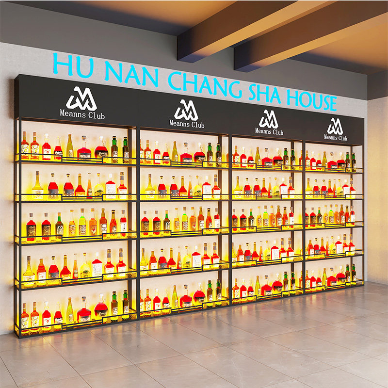 吧台背景架酒架发光置物架红酒展示架工业风靠墙式酒柜酒吧酒水架