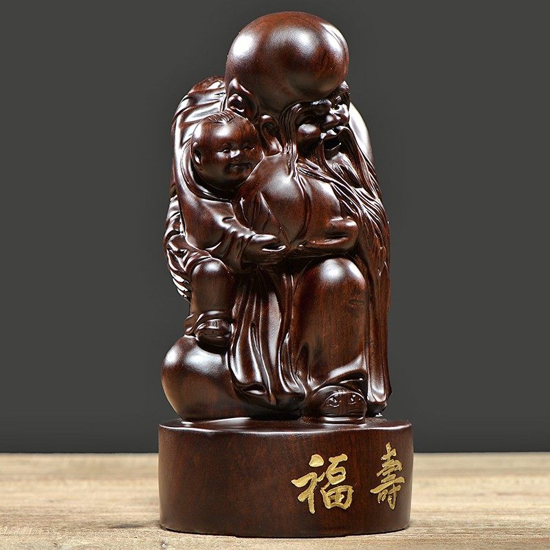 黑檀木雕老寿星公寿仙翁实木雕刻摆件家J居红木生日祝寿工艺品礼