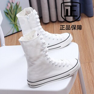 内增高透气小白鞋潮女春夏爆款高帮侧拉链软底帆布鞋全黑色舞蹈鞋