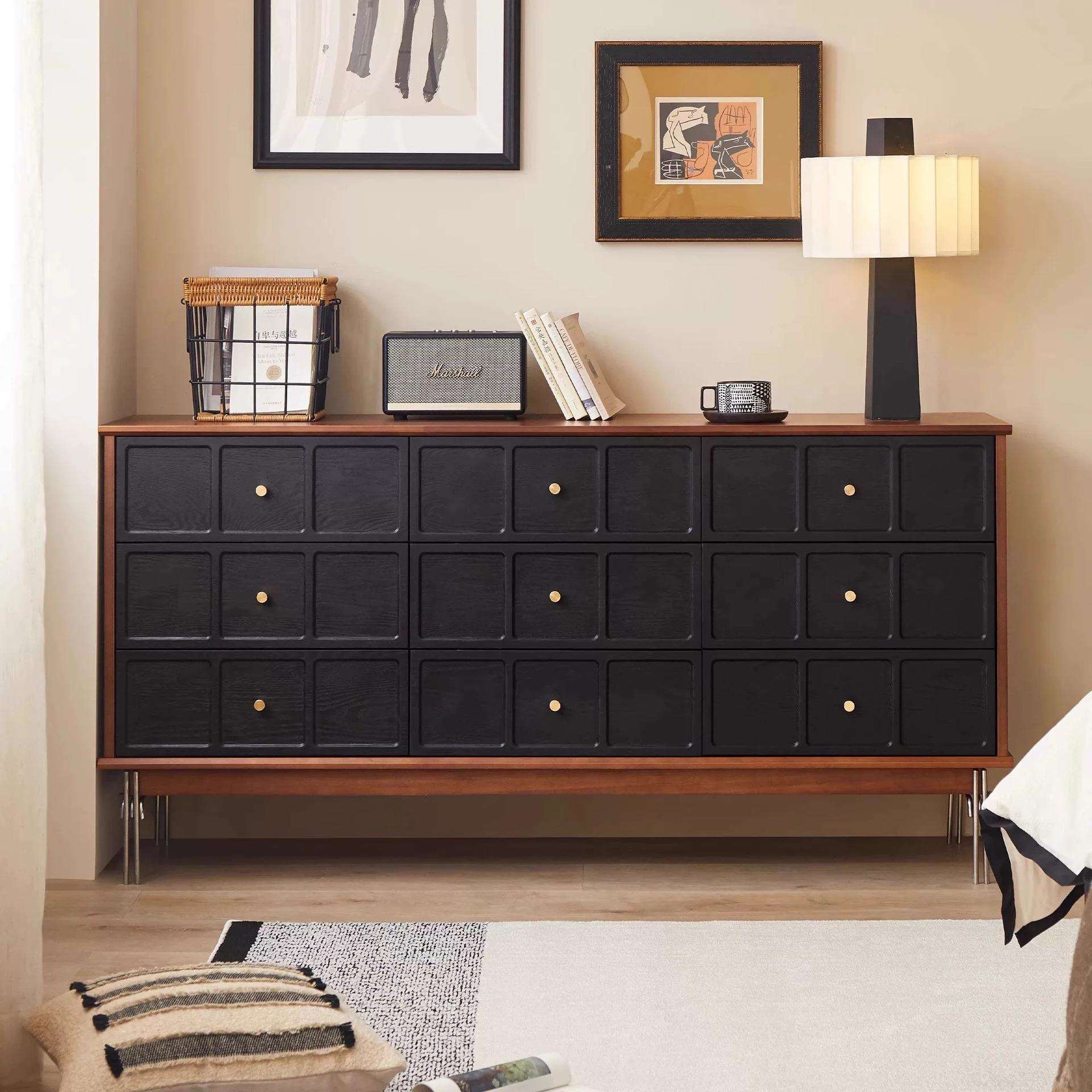 法式复古实木九斗柜中古风卧室收纳柜储物柜客厅靠墙中古风柜子