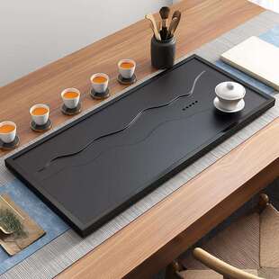 天然乌金石茶盘家用套装全自动一体干泡嵌入式小茶台茶具排水托盘