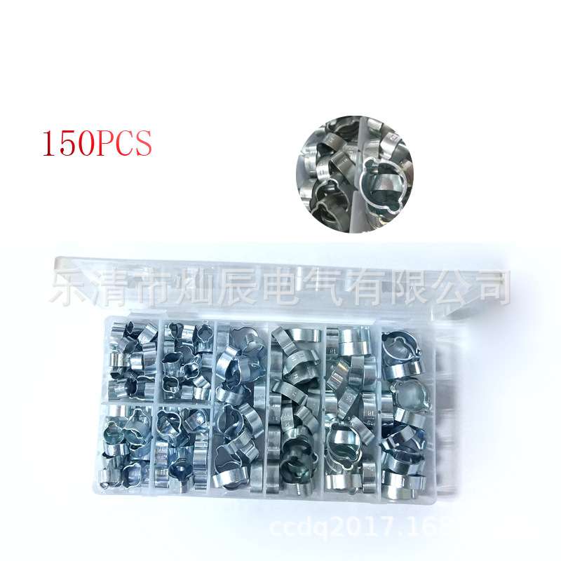 跨境电商 150PCS盒装 不锈钢双耳卡箍 耳型管夹 镀锌双耳环箍