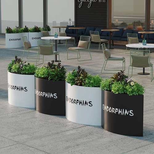 户外铁艺花箱组合圆形创意花槽商业街咖啡奶茶店广场弧形花坛围栏