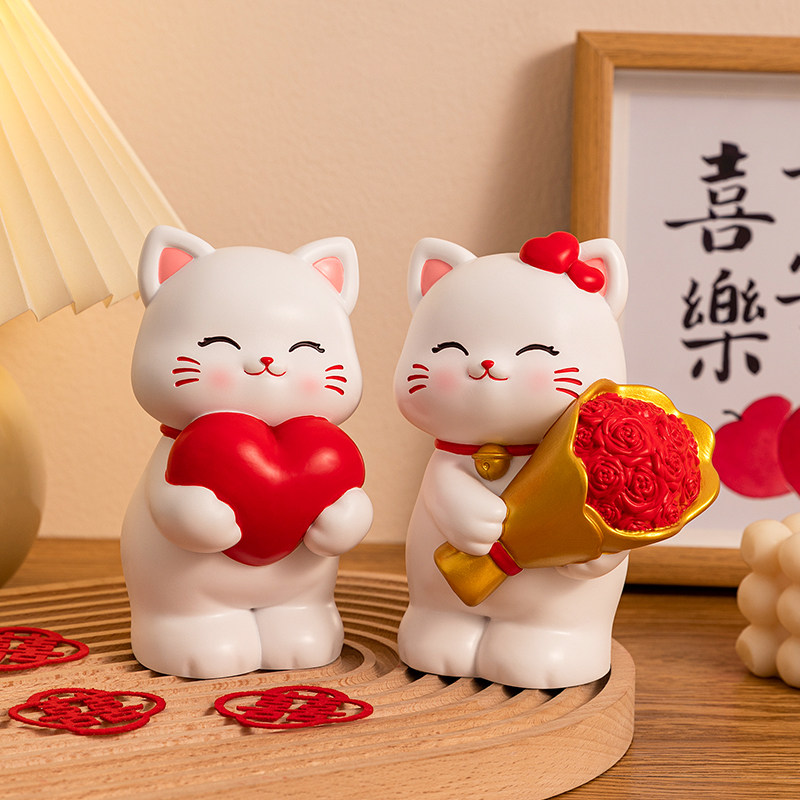 结婚订婚送新人猫咪情侣摆件婚房布置客厅家居实用装X饰品新婚礼