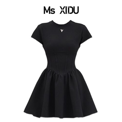 Ms XIDU 暗黑小众蓬蓬裙女夏巨显腰细宫廷P腰封显瘦少女辣妹洋装