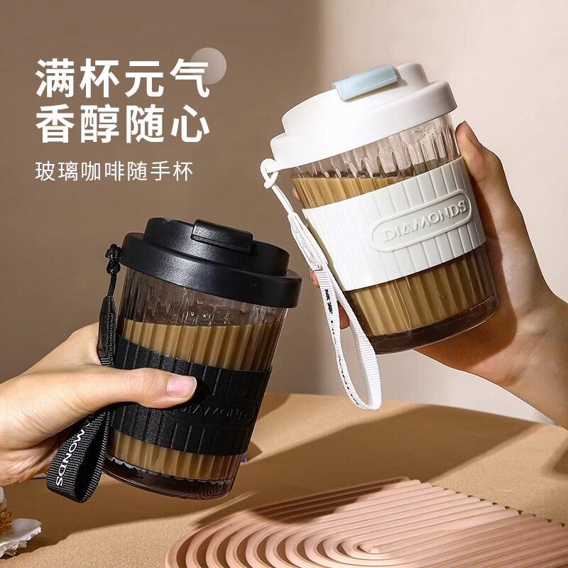 带盖咖啡a杯玻璃杯女高颜值耐高温水杯便携外带手提随行杯小巧学