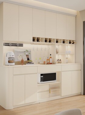 定制实木餐边柜靠墙一体储物柜简约白色J茶水柜厨房碗柜橡木高柜