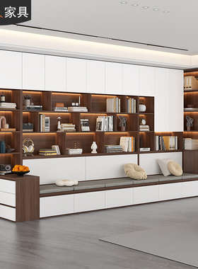 定制去客厅化卡座书柜书架一体整墙家用F书橱背景柜收纳储物柜7F6