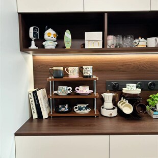 中古胡桃色实木咖啡杯马克杯杯架餐边柜咖啡角咖啡器具展示收纳架