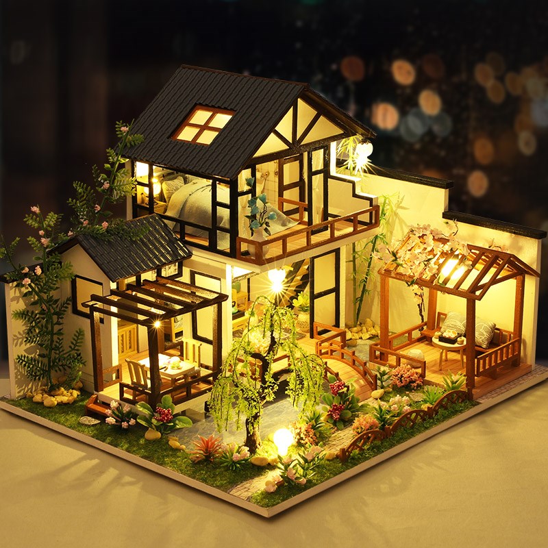 diy手工小屋模型屋阁楼大别墅制作中国风建筑古都望月小房子礼物