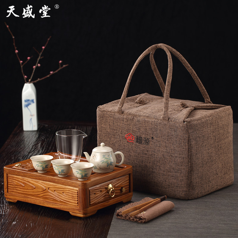 花梨木小茶盘便h携式旅行茶具套装车载收纳袋功夫迷你干泡茶托茶