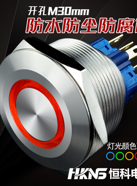 不锈钢按钮开关30mm 红色带灯24V 1开1闭 防水 启动开关 机柜开关