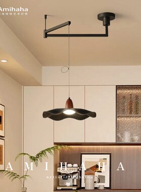 摇臂餐厅灯现代简约餐p桌灯极简荷叶飞碟饭厅吧台中古风可移位吊