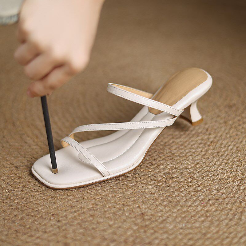 5cm细跟踩屎感细带拖鞋女夏外穿百搭仙女风方头R显瘦高跟露趾凉鞋