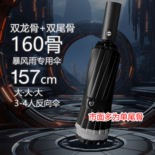 特大号雨伞男暴雨专用抗风全自动折叠150超大三人加X厚加固反向伞