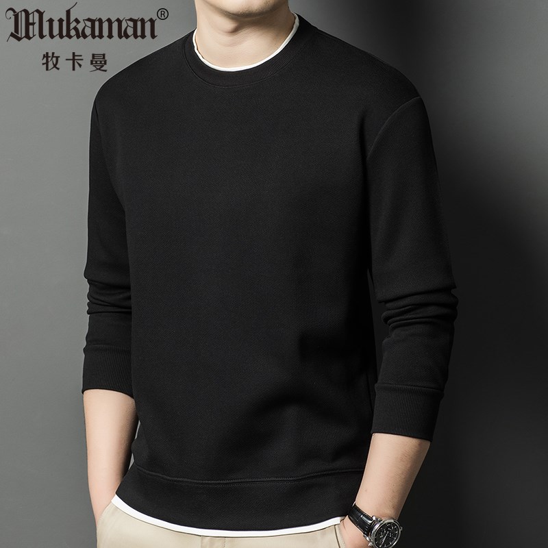 宽松休闲长袖T恤男2025春季拼接双层圆领无标净版高品质外穿单衣