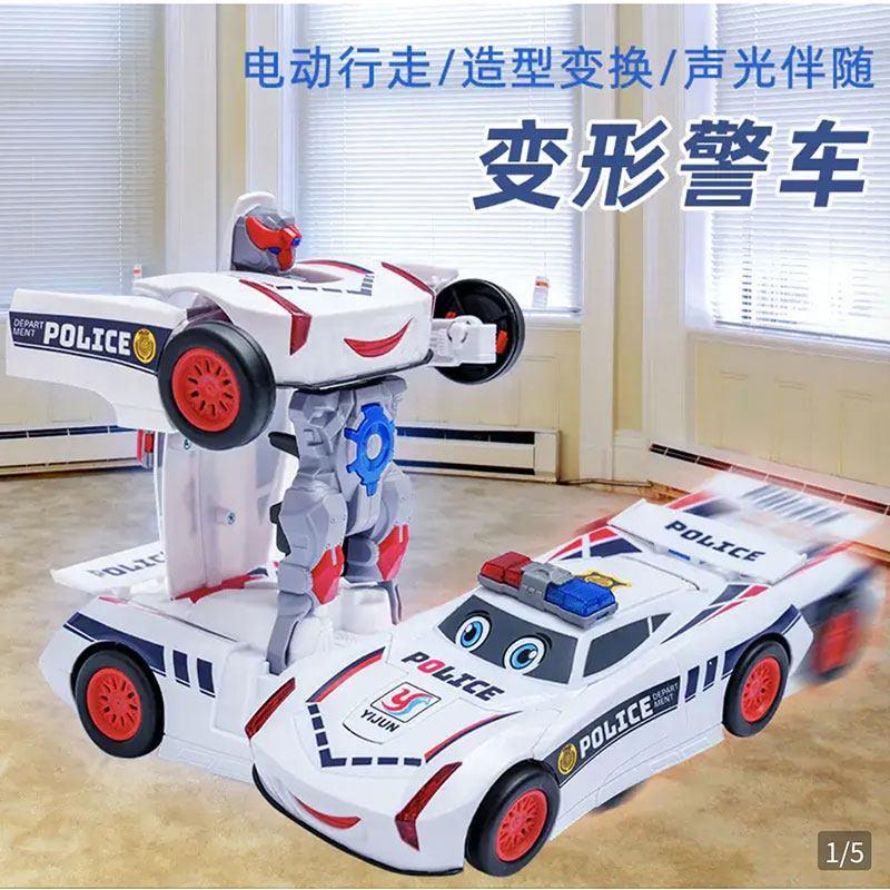 点击率新款充电全自动变形警车机C器人儿童电动玩具车男童万向汽
