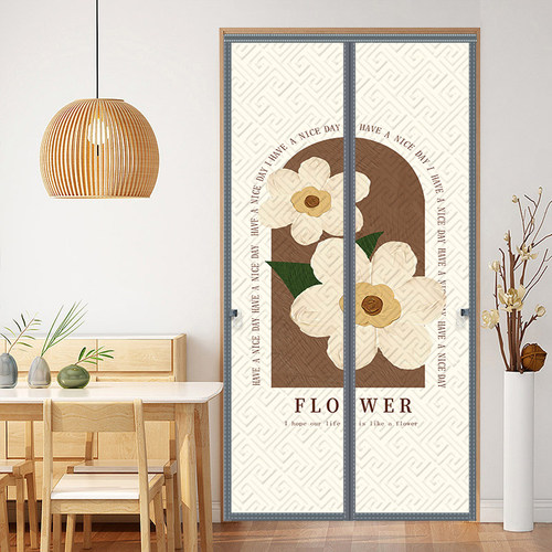 秋冬季棉门帘家用奶油风加厚保温隔风帘免打孔磁吸卧室厨房隔断窗