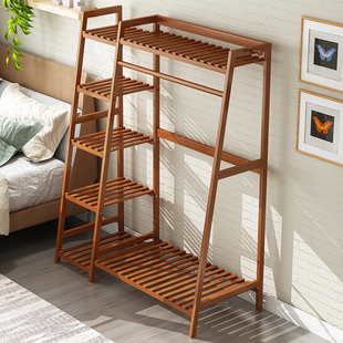 衣架卧室落地结实耐用实木室内挂衣架加厚角落衣帽架斜梯形置物架