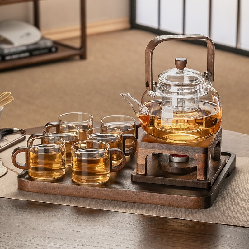 中式下午花草g茶具套装耐热玻璃花茶壶蜡烛加热过滤水果茶壶养生