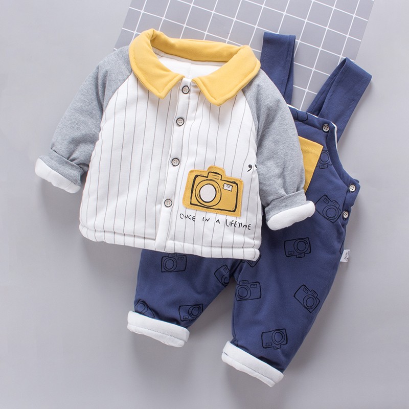 婴幼儿外出服套装冬棉衣0一岁1男宝宝背带M棉裤棉袄可开裆夹棉中