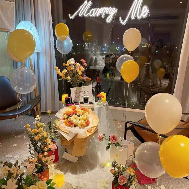 marry me求婚灯牌霓虹灯字牌嫁给我H字母灯求婚道具室外电池款发